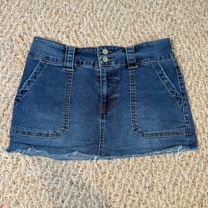 RE Generation Celebrity Pink Denim Mini Skirt Dark Wash Raw Hem Sz 7/28 Festival